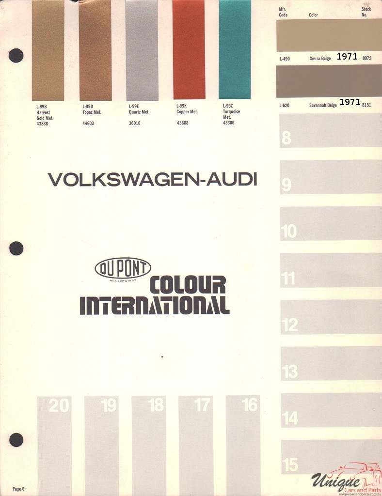 1971 Volkswagen Paint Charts DuPont Cx 7